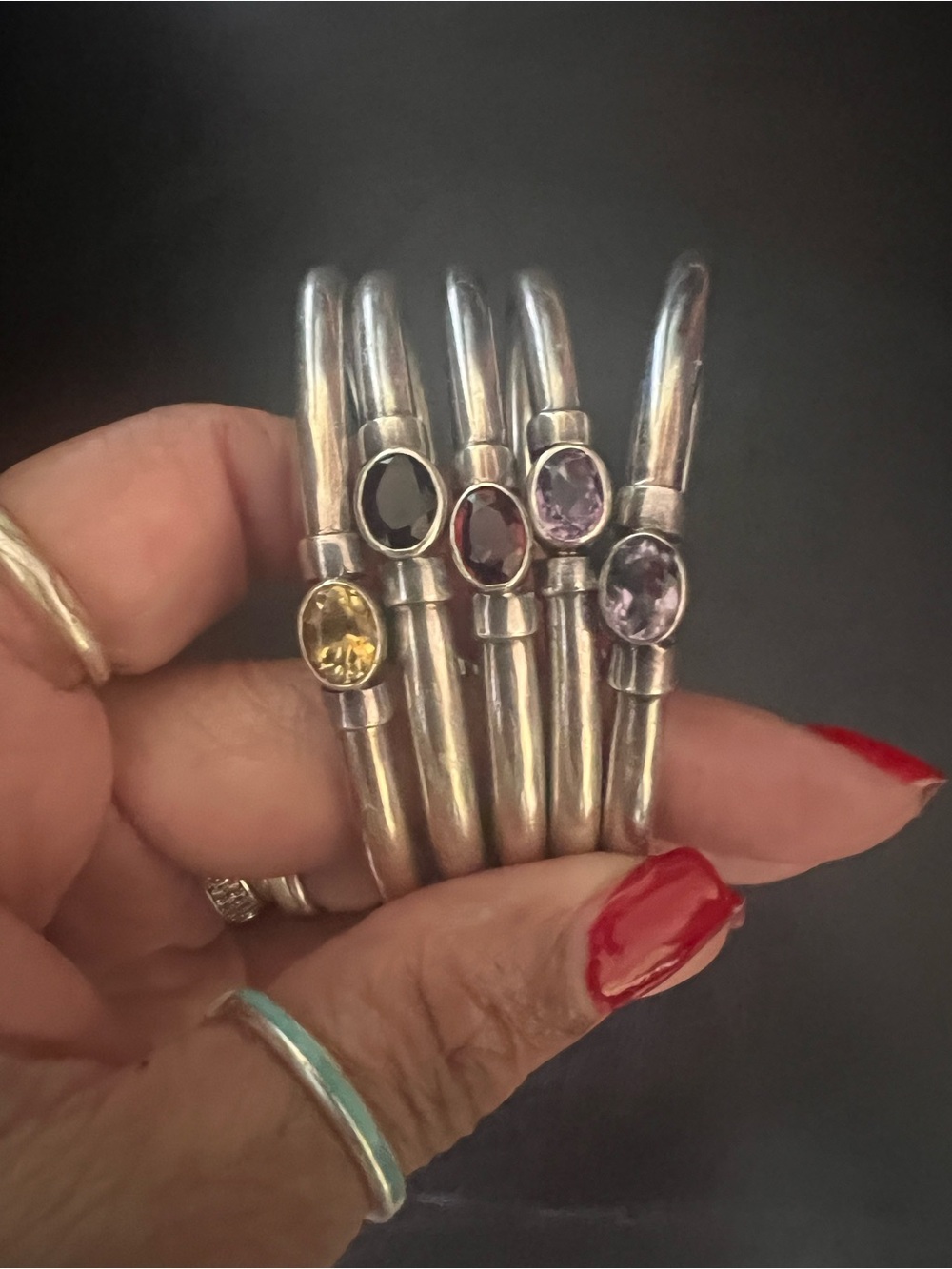 Sterling Silver Multi-Gemstone Stackable Rings - Assorted Colors